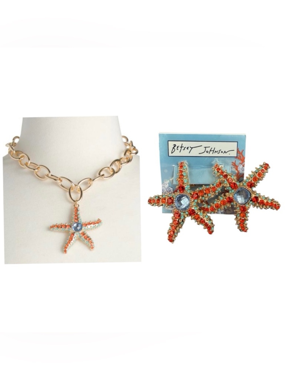 BETSEY JOHNSON SET Mermaid Jewels Sea Life  Starfish Earrings & Necklace NEW NWT